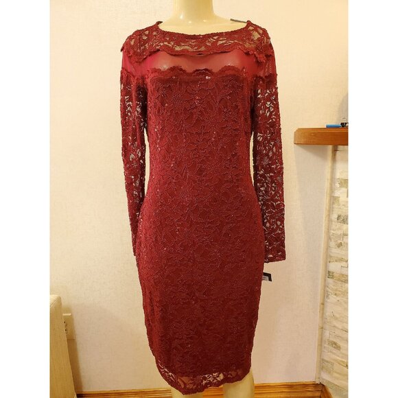 MARINA WOMEN'S BURGUNDY  LACE DRESS SIZE 10 #168 - Picture 1 of 12